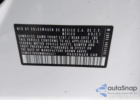 2021 Volkswagen Jetta 1.4T R-Line/1.4T S/1.4T Se из США, поврежденный, VIN 3VWC57BU8MM080221